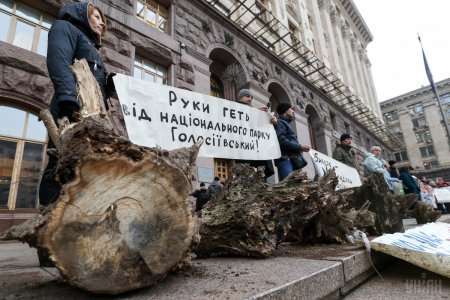 Акция против скандальной вырубки леса в столичном Голосеевском парке