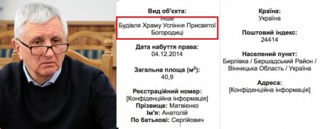 Нардеп Матвиенко решил "избавиться" от своего задекларированного храма